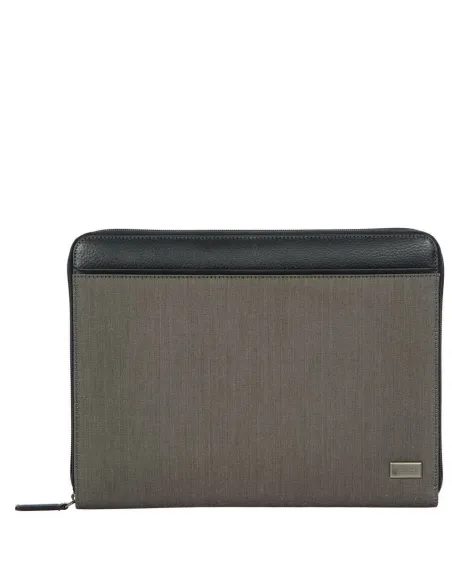 Notizblockhalter aus Textil und Leder grau