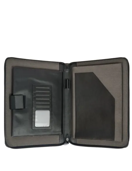 Notizblockhalter aus Textil und Leder grau