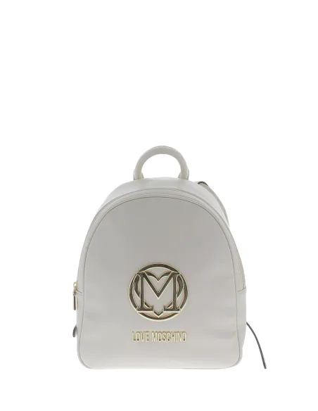 Love Moschino women's backpack with metal logo on front, ivory
