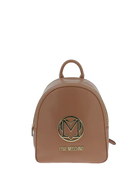 Love Moschino women's backpack with metal logo on front, brown
