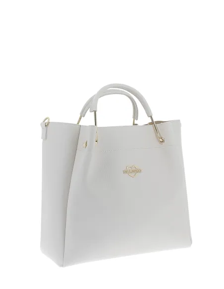 Handbag with metal handles and removable clutch bag, ivory