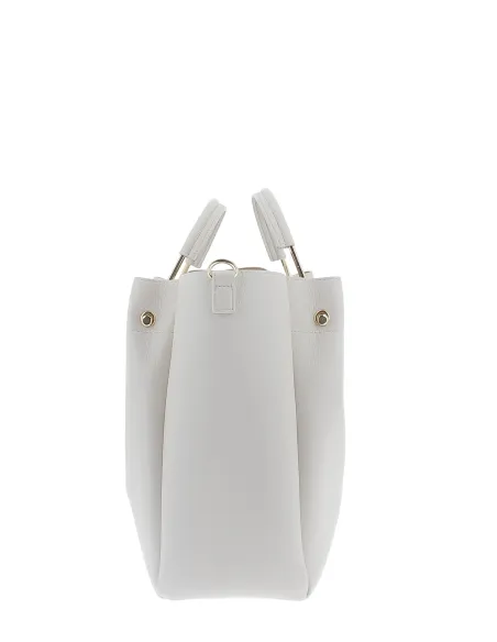 Handbag with metal handles and removable clutch bag, ivory