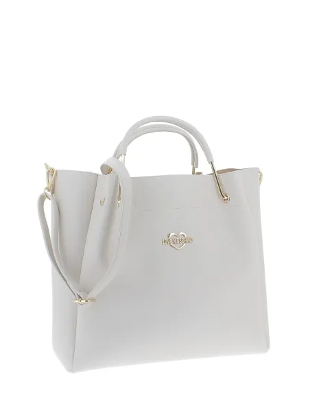 Handtasche mit Metallgriffen und abnehmbarer Clutch-Tasche, Elfenbein