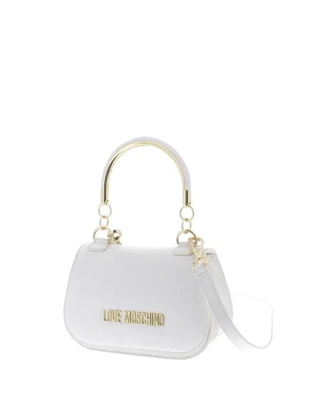 Borsa donna piccola con un manico in metallo Love Moschino bianca