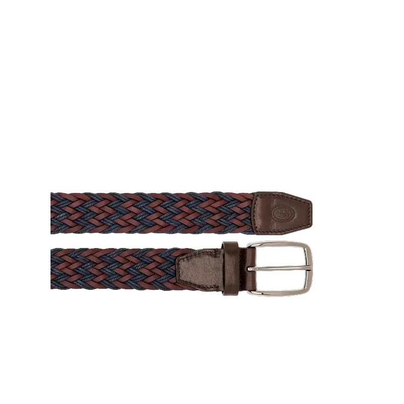 Men's woven leather belt blue-brown 2