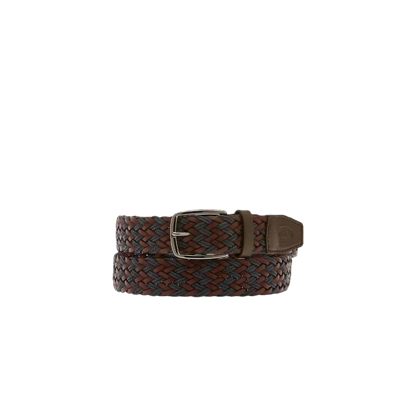Men's woven leather belt blue-brown