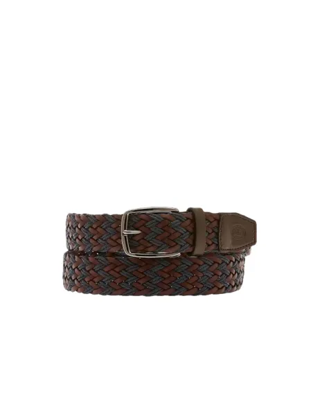 Men's woven leather belt blue-brown