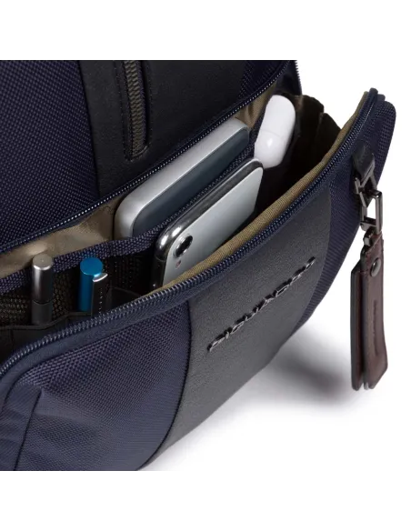 Piquadro brief 2 Laptop and iPad® backpack in recycled fabric with anti-theft cable, blue