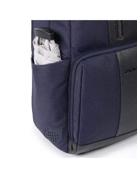 Piquadro brief 2 Laptop and iPad® backpack in recycled fabric with anti-theft cable, blue