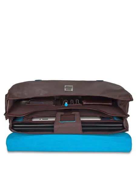 Piquadro Blue Square laptop briefcase with two dividers, dark brown