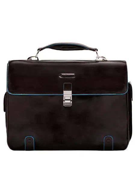 Piquadro Blue Square laptop briefcase with two dividers, dark brown