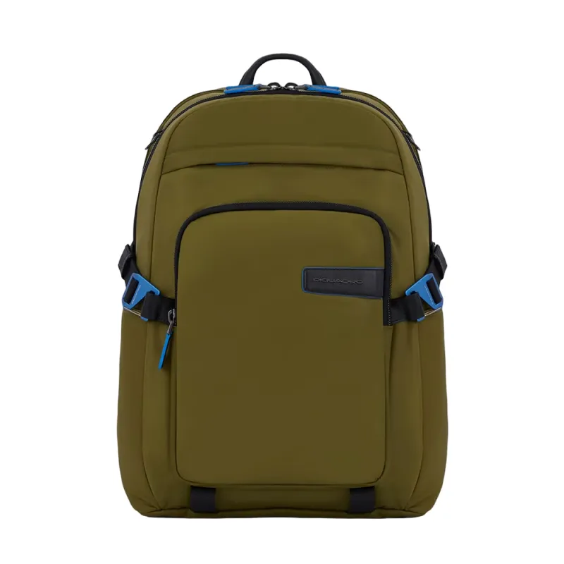 Computerrucksack mit zwei Fächern aus recyceltem Stoff grün