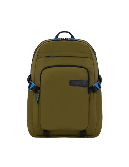 Computer backpack with two compartments in recycled fabric green-black