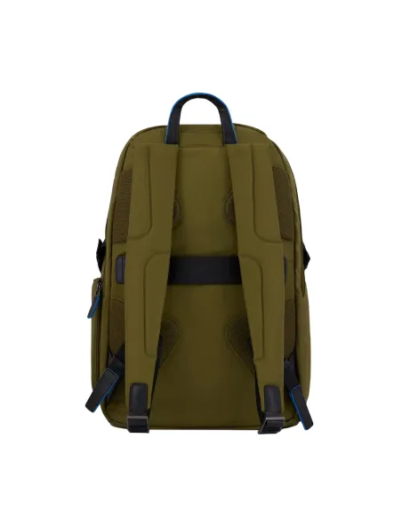 Computer backpack with two compartments in recycled fabric green-black