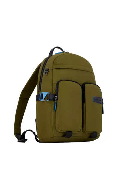 14" PC backpack in regenerated fabric and leather military green