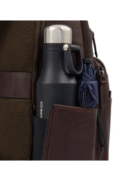 Piquadro Paavo Laptop leather backpack with iPad® compartment, dark brown