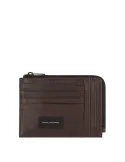 Zipped coin pouch with document and credit card compartments dark brown