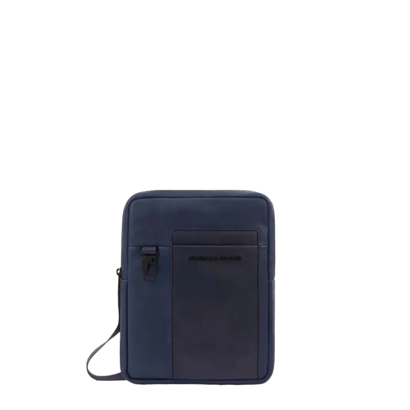 Leder-Umhängetasche mit iPad®-Fach Piquadro Finn, blau