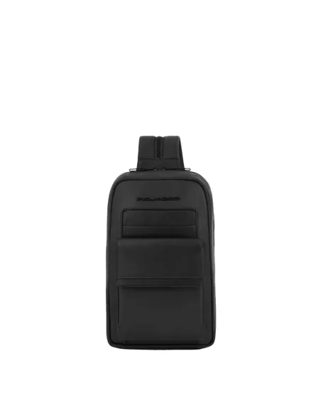 Piquadro Finn leather mono sling bag convertible to backpack, black