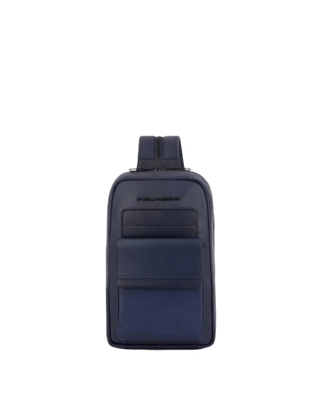 Piquadro Finn leather mono sling bag convertible to backpack, blue