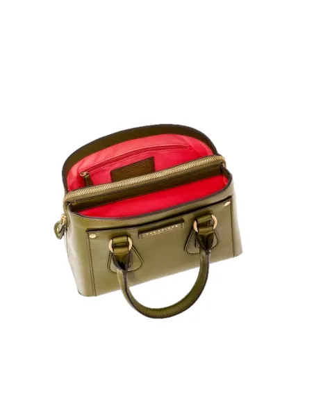 Women's leather handbag with three compartments The Bridge Cecilia, green