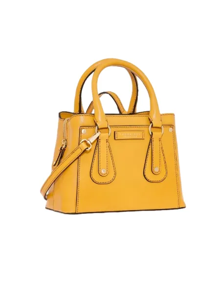 Women's leather handbag with three compartments The Bridge Cecilia, yellow