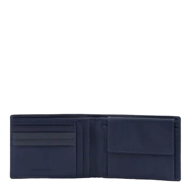 Portafogli uomo in pelle con porta monete Piquadro Finn blu