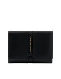 Piquadro Ray Small size, women's trifold wallet with credit card facility, black