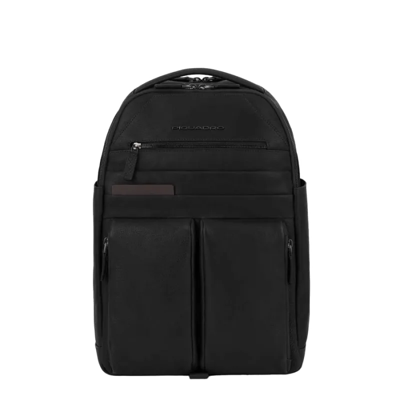 Zaino Porta computer in pelle Piquadro Paavo nero