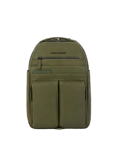 Zaino Porta computer in pelle Piquadro Paavo verde