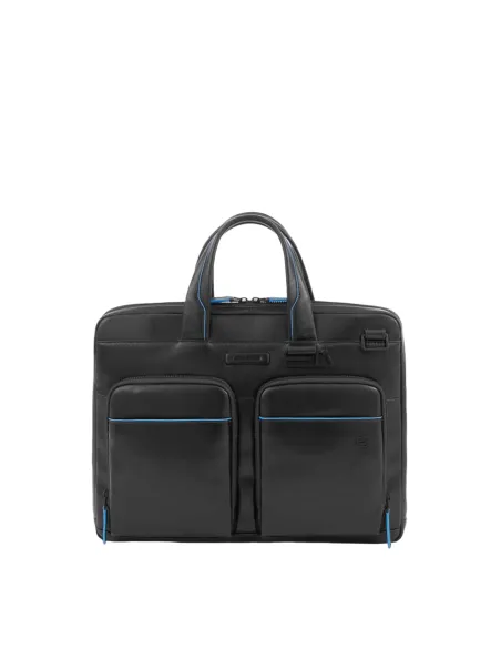 Slim computer bag with iPad® compartment Piquadro Blue Square Revamp, black
