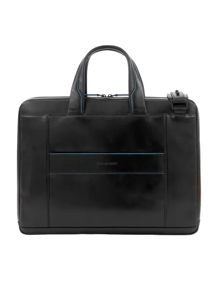 Slim computer bag with iPad® compartment Piquadro Blue Square Revamp, black