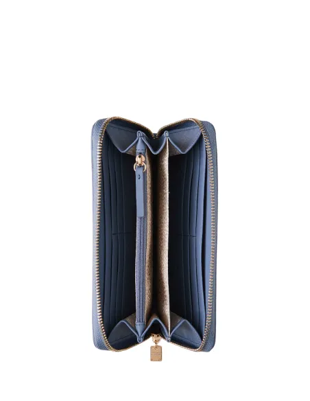 Portafogli donna in pelle Borbonese con cerniera blu portofino