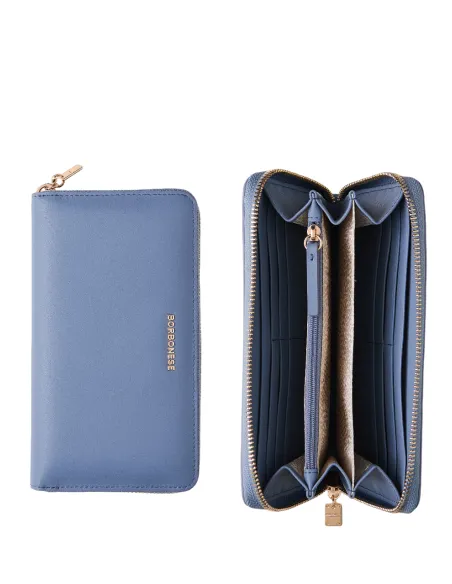 Portafogli donna in pelle Borbonese con cerniera blu portofino