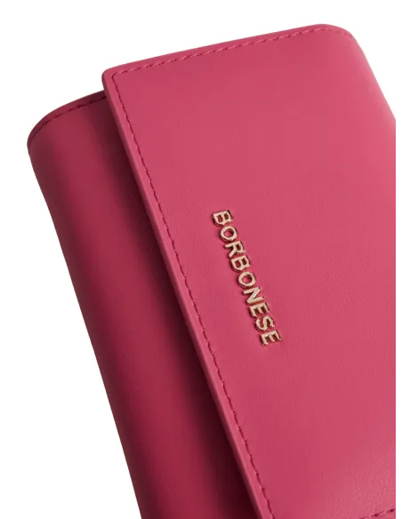 Portafogli medio con pattina in pelle Borbonese fuxia