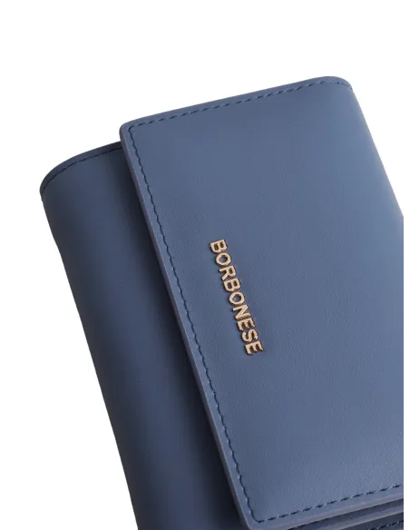 Borbonese medium women's wallet in leather, light blue