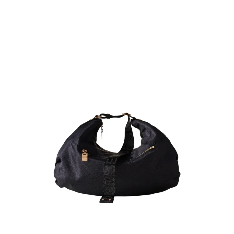 Borbonese Recycled fabric shoulder bag Dark Black