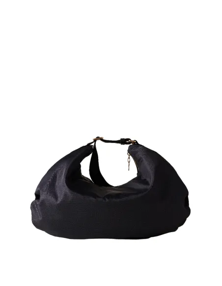 Borbonese Recycled fabric shoulder bag Dark Black