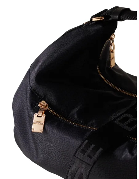 Borbonese Recycled fabric shoulder bag Dark Black