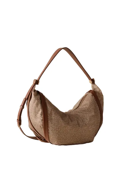 Borbonese New Orbit Damentasche mit verstellbarem, abnehmbarem Schulterriemen, beige-braun