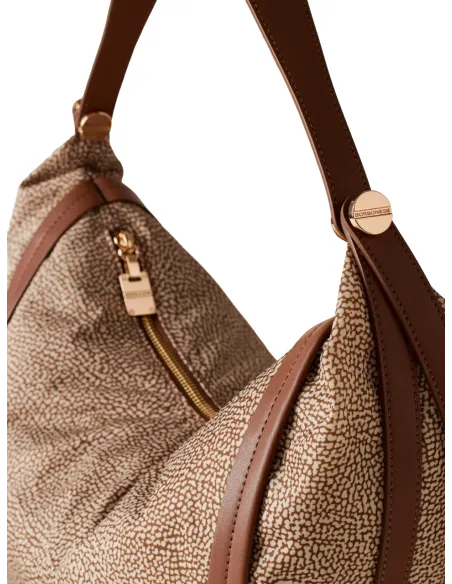 Borsa a spalla media Borbonese New Orbit beige-marrone