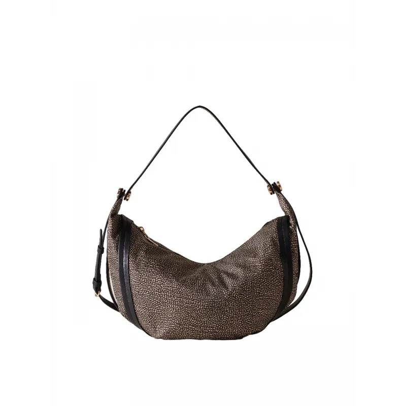 Borsa a spalla media Borbonese New Orbit OP Naturale-Nero