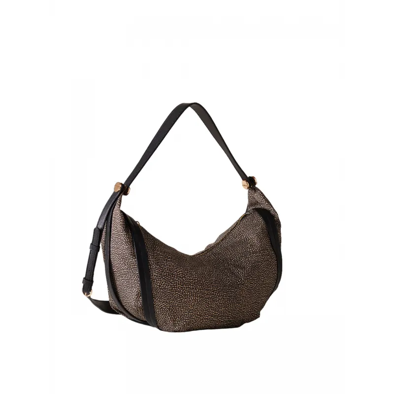 Borsa a spalla media Borbonese New Orbit OP Naturale-Nero 2