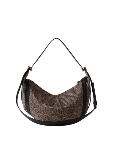 Borsa a spalla media Borbonese New Orbit OP Naturale-Nero