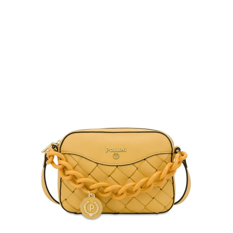 Borsa Pollini a tracolla con manico in catena, gialla