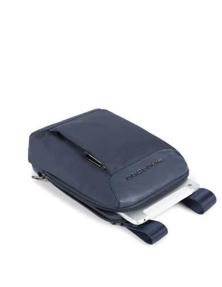 Piquadro Mac-Beth Small iPad®mini crossbody bag in recycled fabric, blue