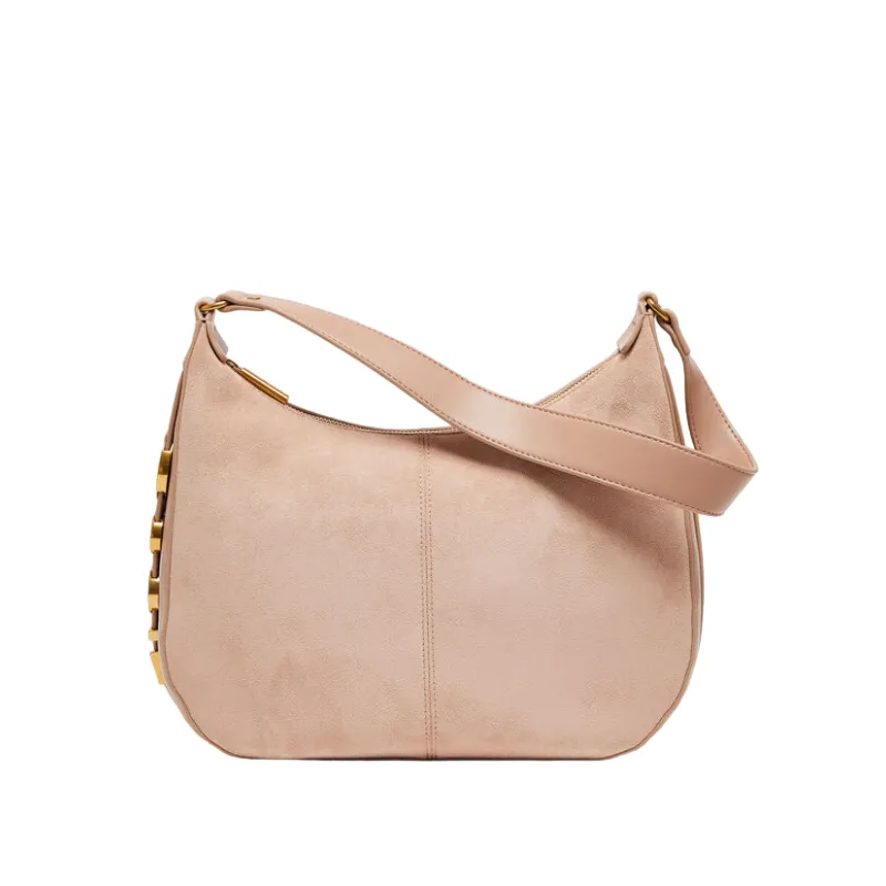 Shoulder bag with metal logo on the side, coffe milk