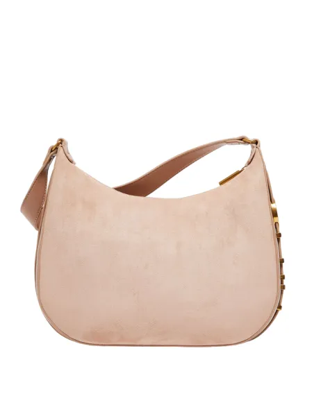 Shoulder bag with metal logo on the side, coffe milk