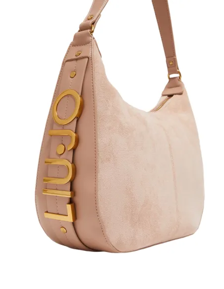 Borsa a spalla Liu Jo con logo in metallo laterale sabbia