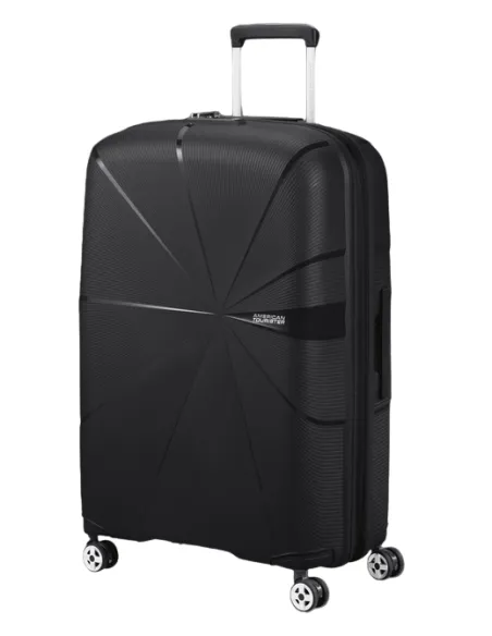 Großer erweiterbarer Trolley mit vier Rädern, schwarz